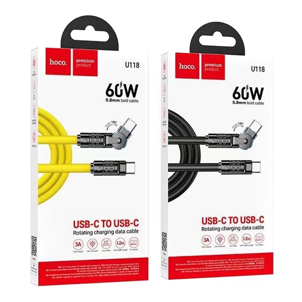 Hoco U118 Type-C to Type-C Triumph 60W Rotating Charging Data Cable - Available at AfnoBazar Nepal