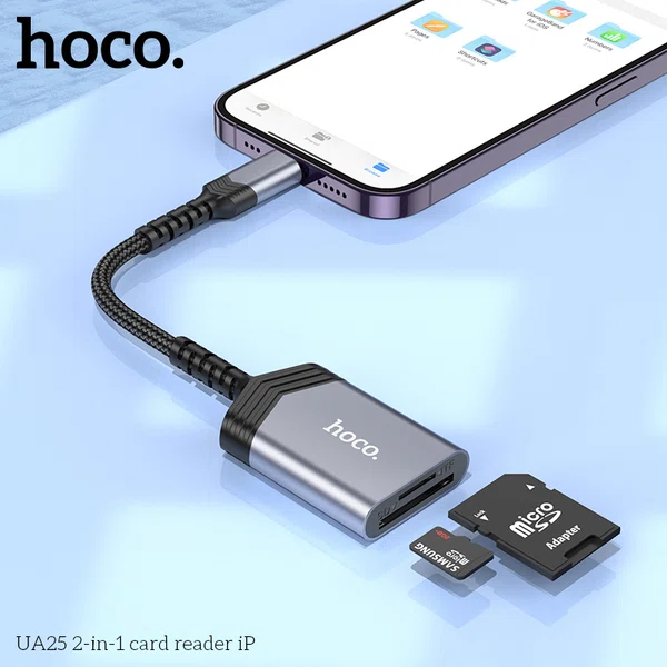 Hoco UA25 2-in-1 iP Card Reader and USB OTG Adapter (SD / TF) - Available at AfnoBazar Nepal