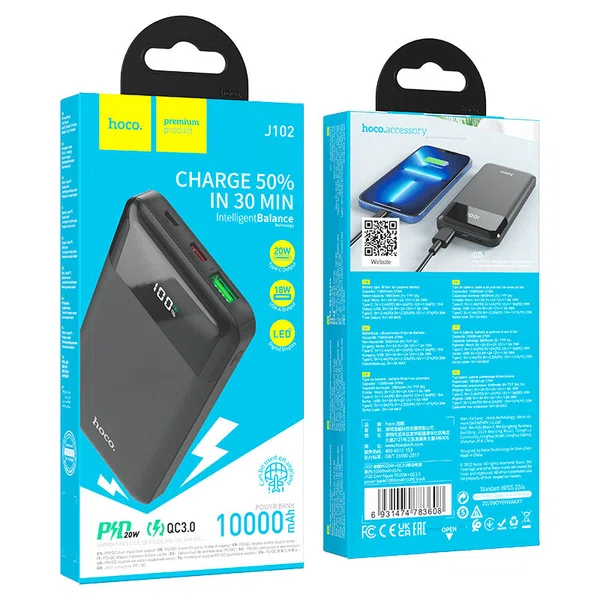 Hoco Power Bank J102 Cool Figure PD20W + QC3.0 10000mAh - Available at AfnoBazar Nepal