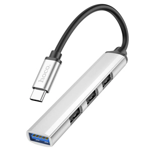 Hoco HB26 4 in 1 Adapter (Type-C to USB3.0+USB2.0*3) (Silver) - Available at AfnoBazar Nepal
