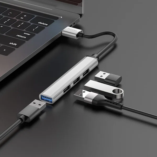 Hoco HB26 4 in 1 Adapter (Type-C to USB3.0+USB2.0*3) (Silver) - Available at AfnoBazar Nepal