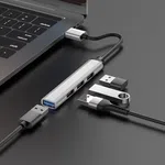 Hoco HB26 4 in 1 Adapter (Type-C to USB3.0+USB2.0*3) (Silver) - Available at AfnoBazar Nepal