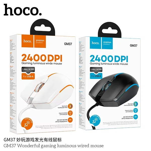 Hoco GM37 Gaming Luminous Wired Mouse - Available at AfnoBazar Nepal