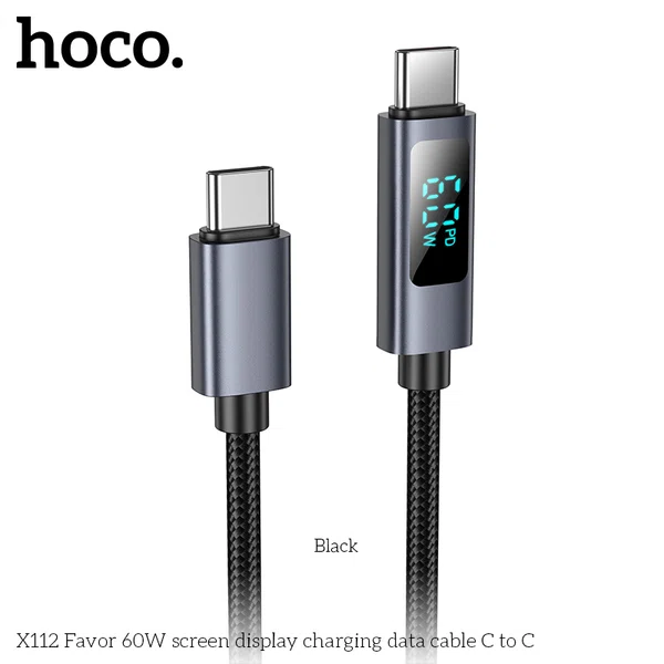 Hoco X112 Favor 60W Screen Display Charging Data Cable C to C - Available at AfnoBazar Nepal