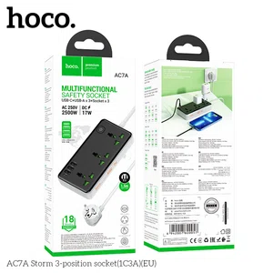 Hoco AC7A 7-Port USB Desktop Charging Station with 3 AC Sockets (EU) - Available at AfnoBazar Nepal