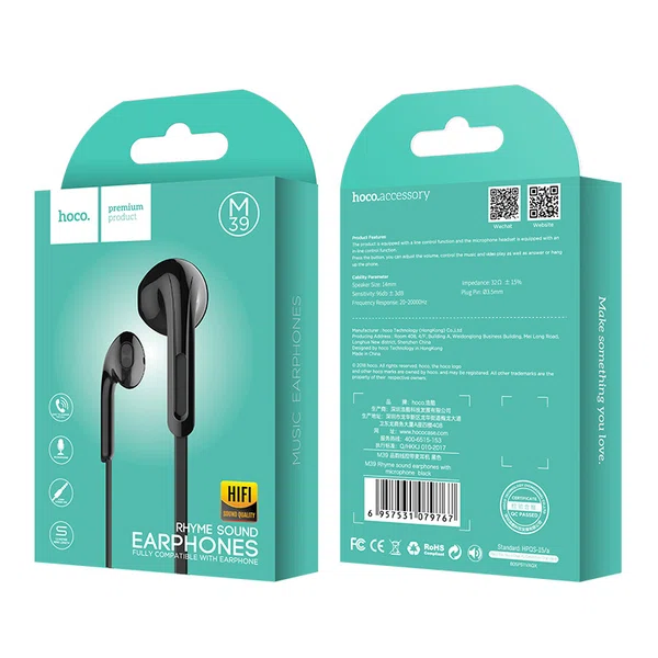 Hoco Wired Earphones 3.5mm M39 Rhyme Sound with Microphone - Available at AfnoBazar Nepal