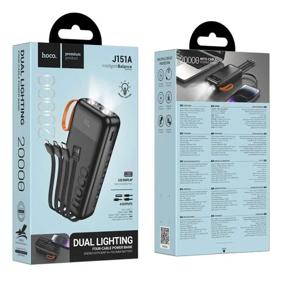 Hoco J151A Spirit Dual Lighting Four-Cable Power Bank (20000mAh) - Available at AfnoBazar Nepal