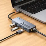 Hoco HB51 Wow 6-in-1 Multi-Function Converter (HDTV+RJ45+PD+USB3.0*3) - Available at AfnoBazar Nepal