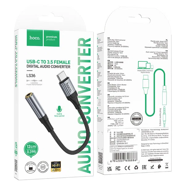 Hoco Adapter Type-C to 3.5mm LS36 Fresh Audio Converter - Available at AfnoBazar Nepal