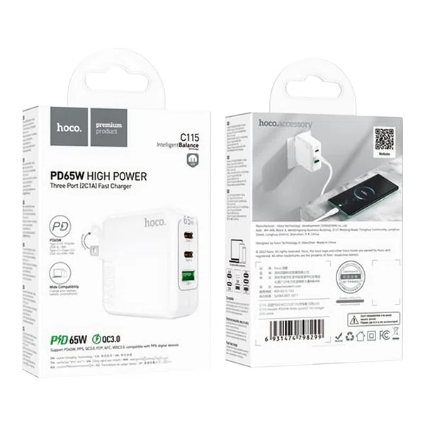 Hoco C115 Header PD65W Three-Port (2C1A) Dock Only (US) - Available at AfnoBazar Nepal