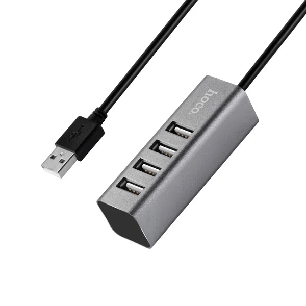 Hoco USB Hub HB1 USB-A to Four Ports USB 2.0 Charging and Data Sync -Black - Available at AfnoBazar Nepal
