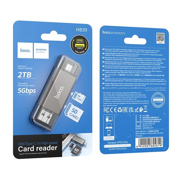 Hoco HB39 2-in-1 Type-C and USB 3.0 SD / TF Card Reader - Available at AfnoBazar Nepal