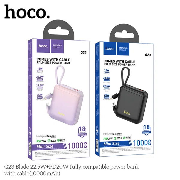 Hoco Q23 Blade 22.5W+PD20W Fully Compatible Power Bank with Cable (10000mAh) - Available at AfnoBazar Nepal
