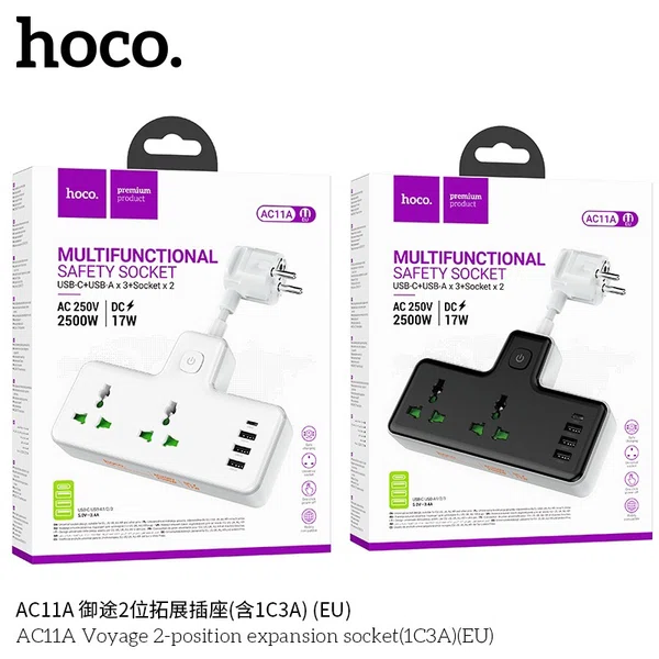Hoco AC11A Voyage 2-Position Expansion Socket (1C3A) (EU) - Available at AfnoBazar Nepal