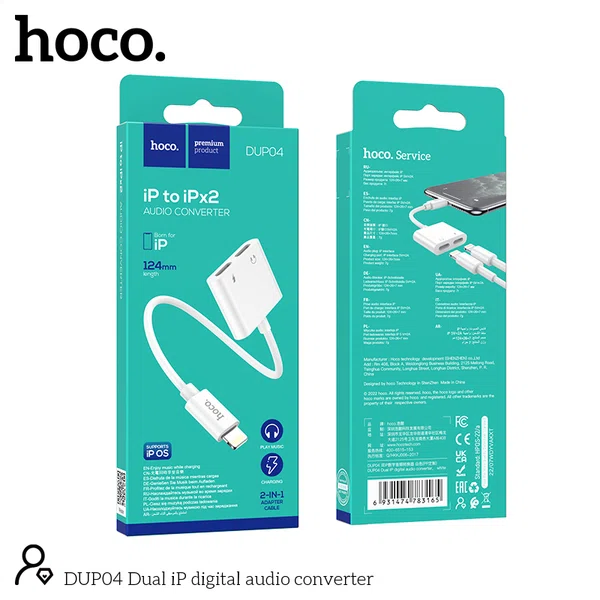 Hoco DUP04 Dual Lightning Digital Audio Converter Adapter (White) - Available at AfnoBazar Nepal