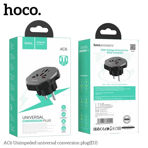 Hoco AC6 Unimpeded Universal Conversion (EU) - Available at AfnoBazar Nepal