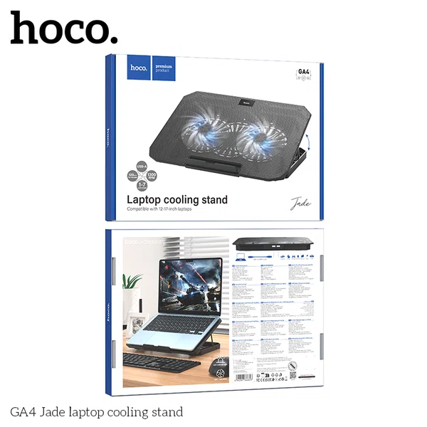Hoco GA4 Jade Cooling Stand for 12-17 Inch Laptop Black - Available at AfnoBazar Nepal