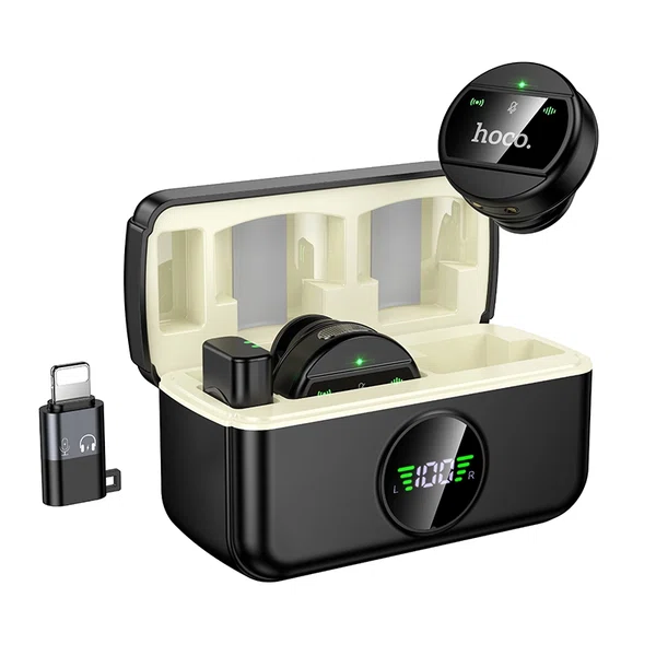 Hoco L22 Bright 2-in-1 Wireless Mobile Microphone with Case (iP/Type-C) - Available at AfnoBazar Nepal