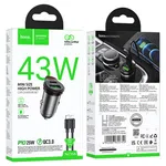 Hoco NZ16A Rigorous 43W Dual Port PD25W+QC3.0 Car Charger Set (C to iP) - Available at AfnoBazar Nepal
