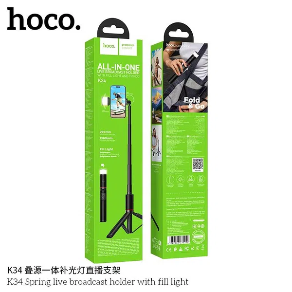Hoco K34 Spring Live Broadcast Holder with Fill Light - Available at AfnoBazar Nepal