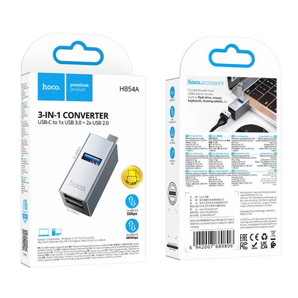 Hoco HB54A OTG 3-in-1 USB-C Hub (1 x USB 3.0 + 2 x USB 2.0) - Available at AfnoBazar Nepal