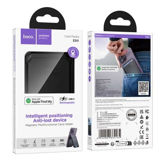 Hoco E91I Tiger Smart Anti-Lost Magnetic Card Holder (Rechargeable) - Available at AfnoBazar Nepal