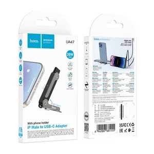Hoco UA47 iP Male to Type-C Female Holder Adapter (Black) - Available at AfnoBazar Nepal