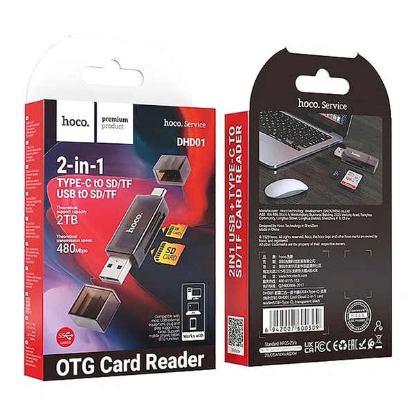 Hoco DHD01 Cool Cloud 2-in-1 Card Reader (USB+Type-C) - Available at AfnoBazar Nepal