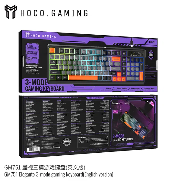 Hoco GM751 Elegante 3-Mode Gaming Keyboard (English Version) - Available at AfnoBazar Nepal