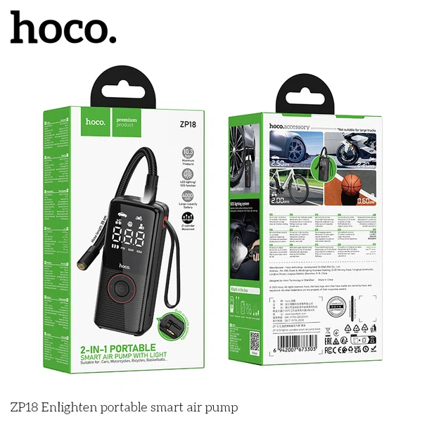 Hoco ZP18 Enlighten Portable Smart Air Pump - Available at AfnoBazar Nepal
