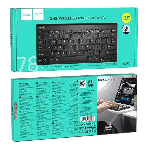 Hoco GM70 Wireless Keyboard (English Version, Black) - Available at AfnoBazar Nepal