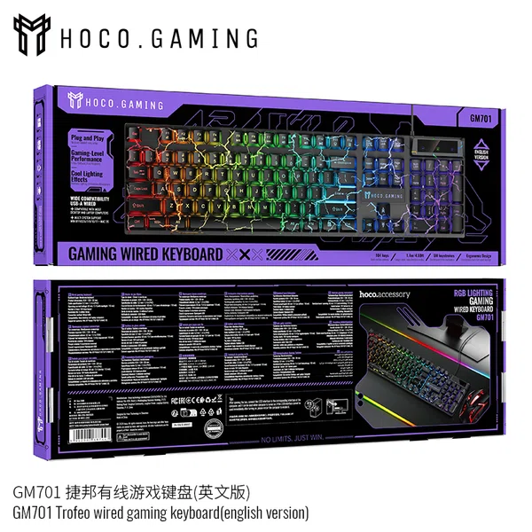 Hoco GM701 Trofeo Wired Gaming Keyboard (English Version) - Available at AfnoBazar Nepal