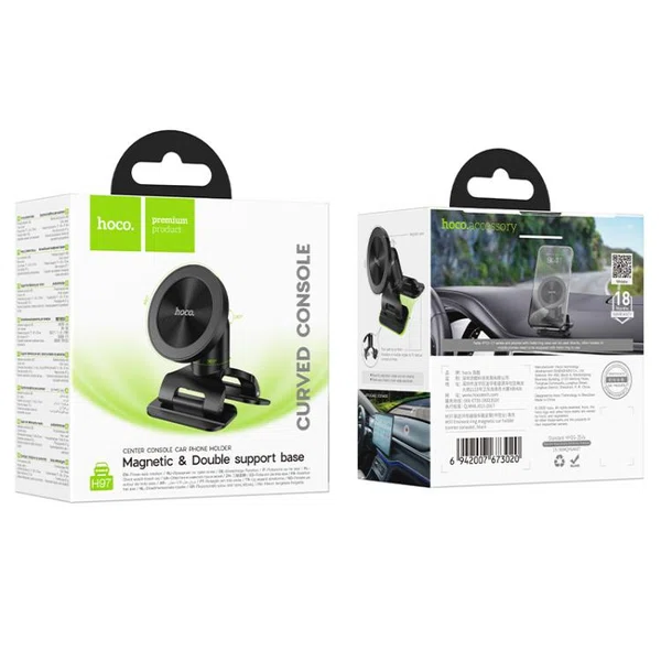 Hoco H97 Eminent Ring Magnetic Car Center Console Phone Holder (Black) - Available at AfnoBazar Nepal
