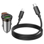 Hoco NZ16A Rigorous 43W Dual Port PD25W+QC3.0 Car Charger Set (C to iP) - Available at AfnoBazar Nepal