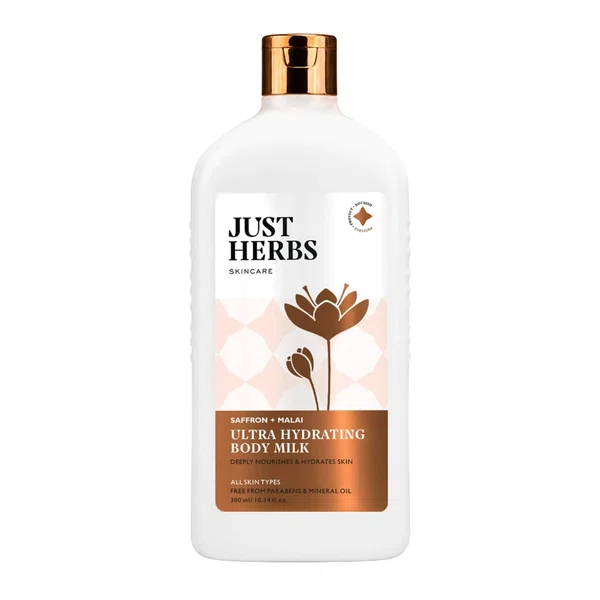 Just Herbs Saffron Malai Body Milk 300ml - Available at AfnoBazar Nepal