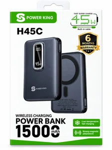 Power King H45C 15000mAh 45W Fast Charging Wireless Magnetic Power Bank with Built-in Type-C Cable - Available at AfnoBazar Nepal