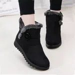 Women's Fur-Lined Winter Ankle Boots with Button - Black image 1