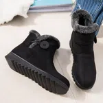 Women's Fur-Lined Winter Ankle Boots with Button - Black image 2