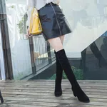 Women's Suede Leather Hoof Heel Boots with Lace-Up Closure and Rubber Sole - Black image 1