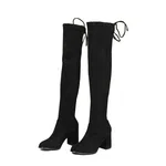 Women's Suede Leather Hoof Heel Boots with Lace-Up Closure and Rubber Sole - Black image 2