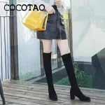 Women's Suede Leather Hoof Heel Boots with Lace-Up Closure and Rubber Sole - Black image 4