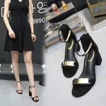 Women's Black Ankle Strap Block Heel Shoes with Slip-On Closure image 4
