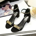 Women's Black Ankle Strap Block Heel Shoes with Slip-On Closure image 5