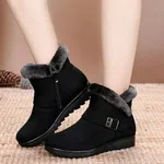 Women's Tassel Flat Platform Winter Boots with Zip Closure - Black image 2