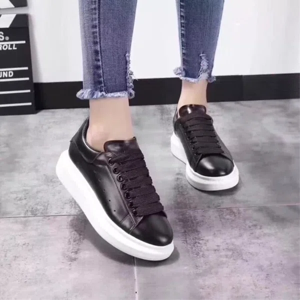 Women's Breathable Lace-Up Casual Sneakers with Rubber Sole - Black