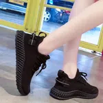 Women's Breathable Lace-Up Sneakers with TPR Sole - Black image 3