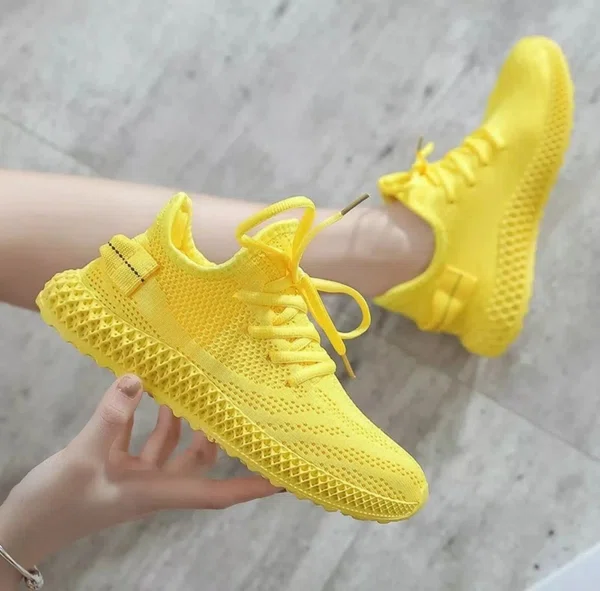 Women's Breathable Lace-Up Sneakers with Lace-Up Front - Yellow