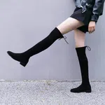 Women's Suede Leather Hoof Heel Boots with Lace-Up Closure and TPR Sole - Black image 2