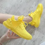 Women's Breathable Lace-Up Sneakers with Lace-Up Front - Yellow image 2