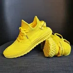Women's Breathable Lace-Up Sneakers with Lace-Up Front - Yellow image 4